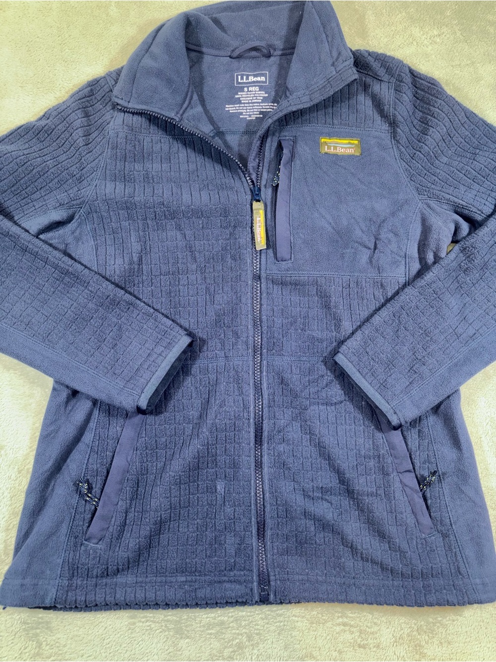L.L. Bean Blue Waffle Grid Full Zip Fleece Jacket - Size Small